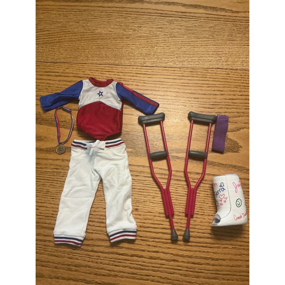 American Girl Doll Gymnastics Leotard Pants Medal Crutches and Cast Set